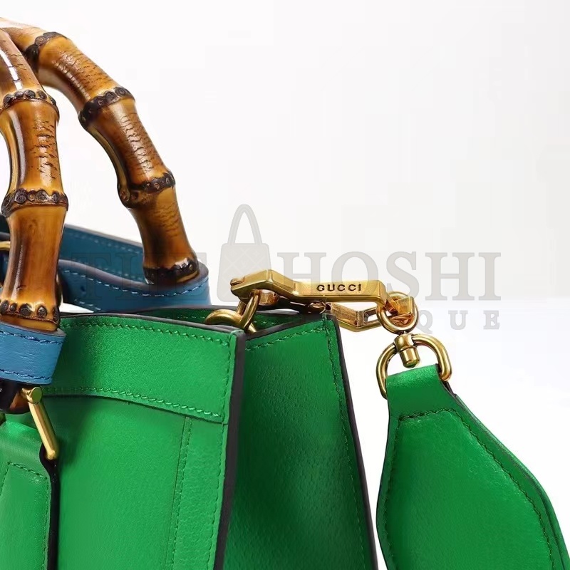 Gvc*1 Women GG Diana Small Tote Bag Green Leather Double G Bamboo Handles Master Quality