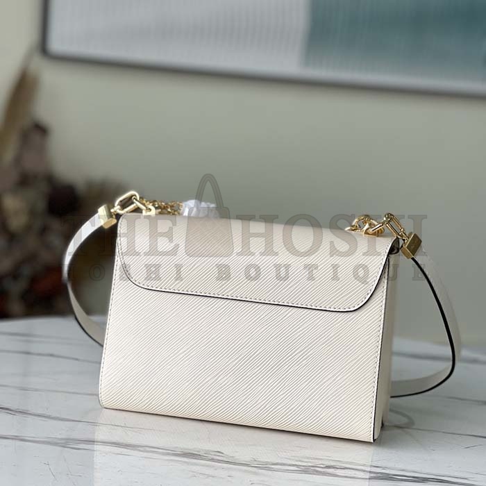 L0vis Vvtt0n LV Women Twist MM Handbag Quartz White Epi Grained Leather Master Quality