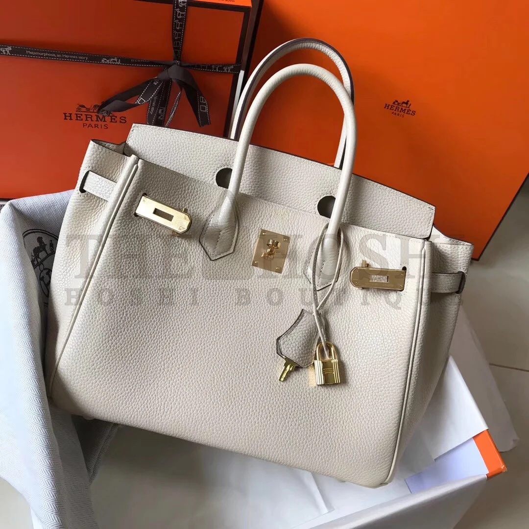 H**me5 Birkin 35 Bag in Beton Clemence Leather with GHW Master Quality
