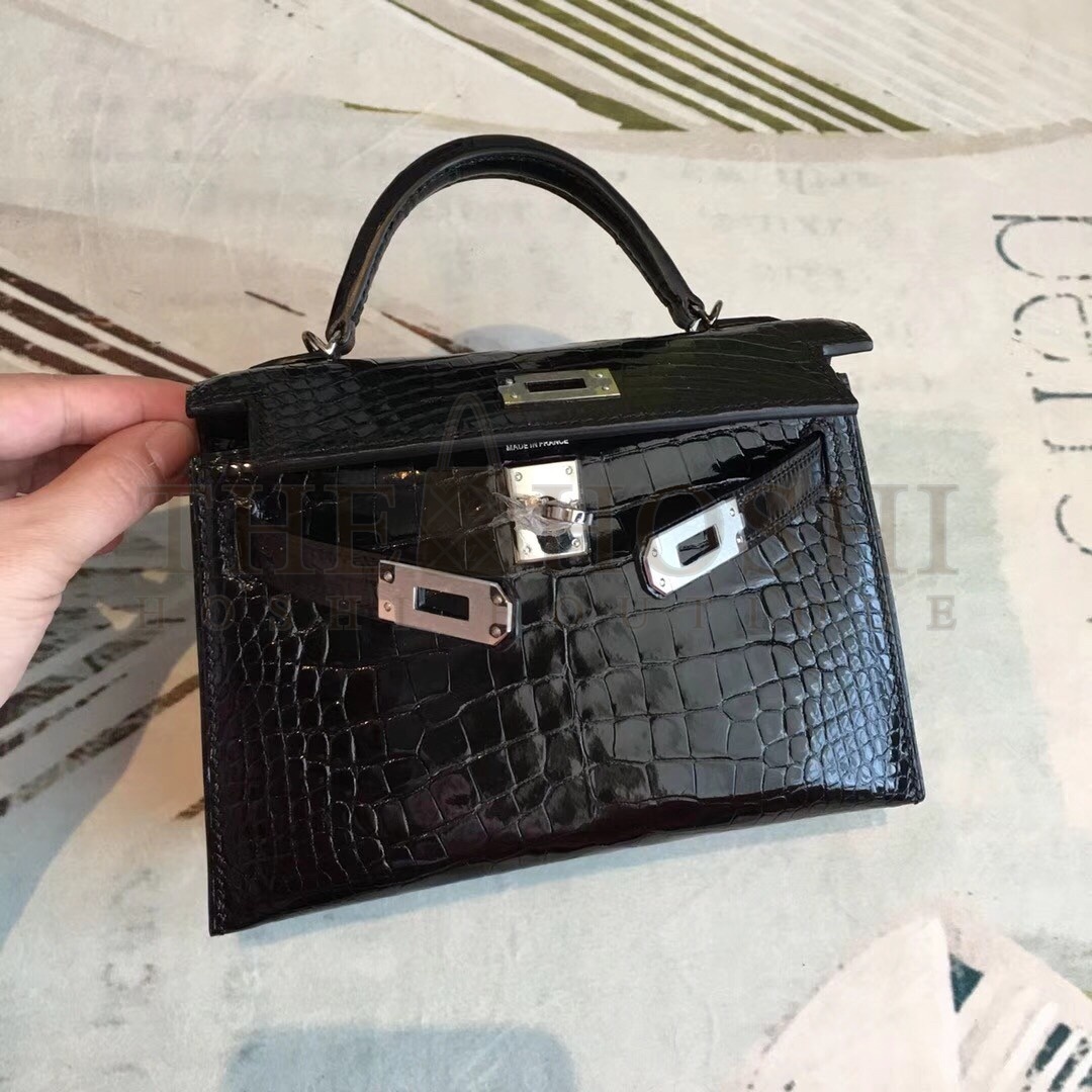 H**me5 Black Alligator Kelly Mini II Handmade Bag Master Quality
