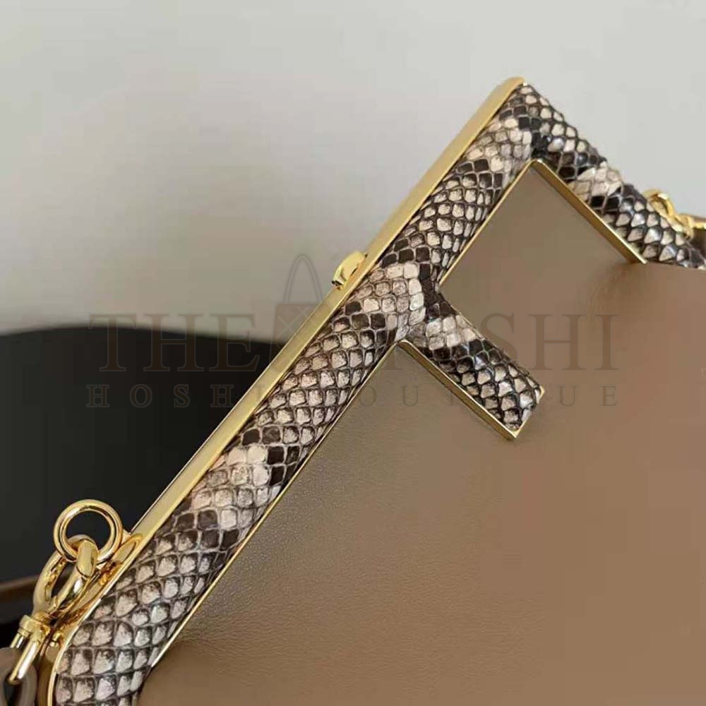 F**di Women First Small Beige Leather Bag with Exotic Details Master Quality