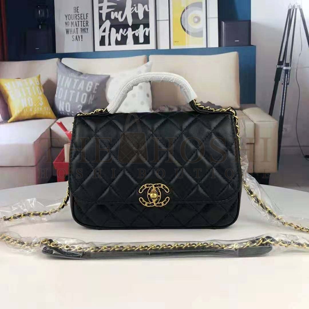 Ch**el Women Flap Bag with Top Handle in Lambskin Leather Master Quality