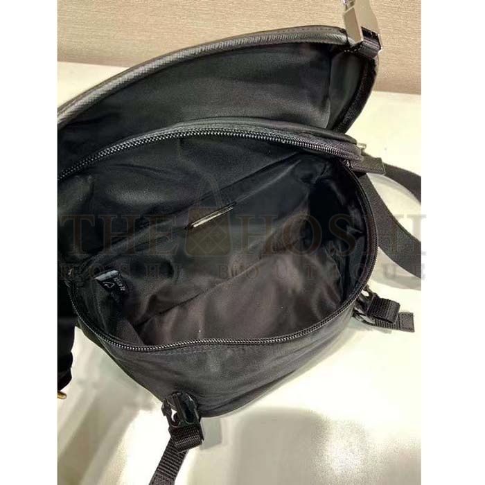 Pra*a Unisex Re-Nylon Saffiano Leather Shoulder Bag Black Fabric Master Quality