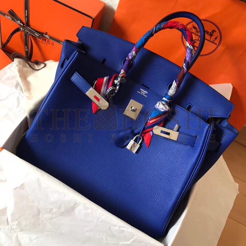 H**me5 Blue Electric Birkin 35cm Clemence Handmade Bag Master Quality