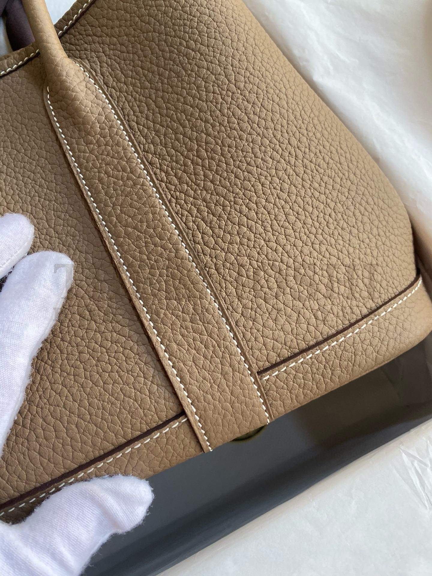 H**me5 Garden Party 30 Handmade Bag in Taupe Negonda Leather Master Quality