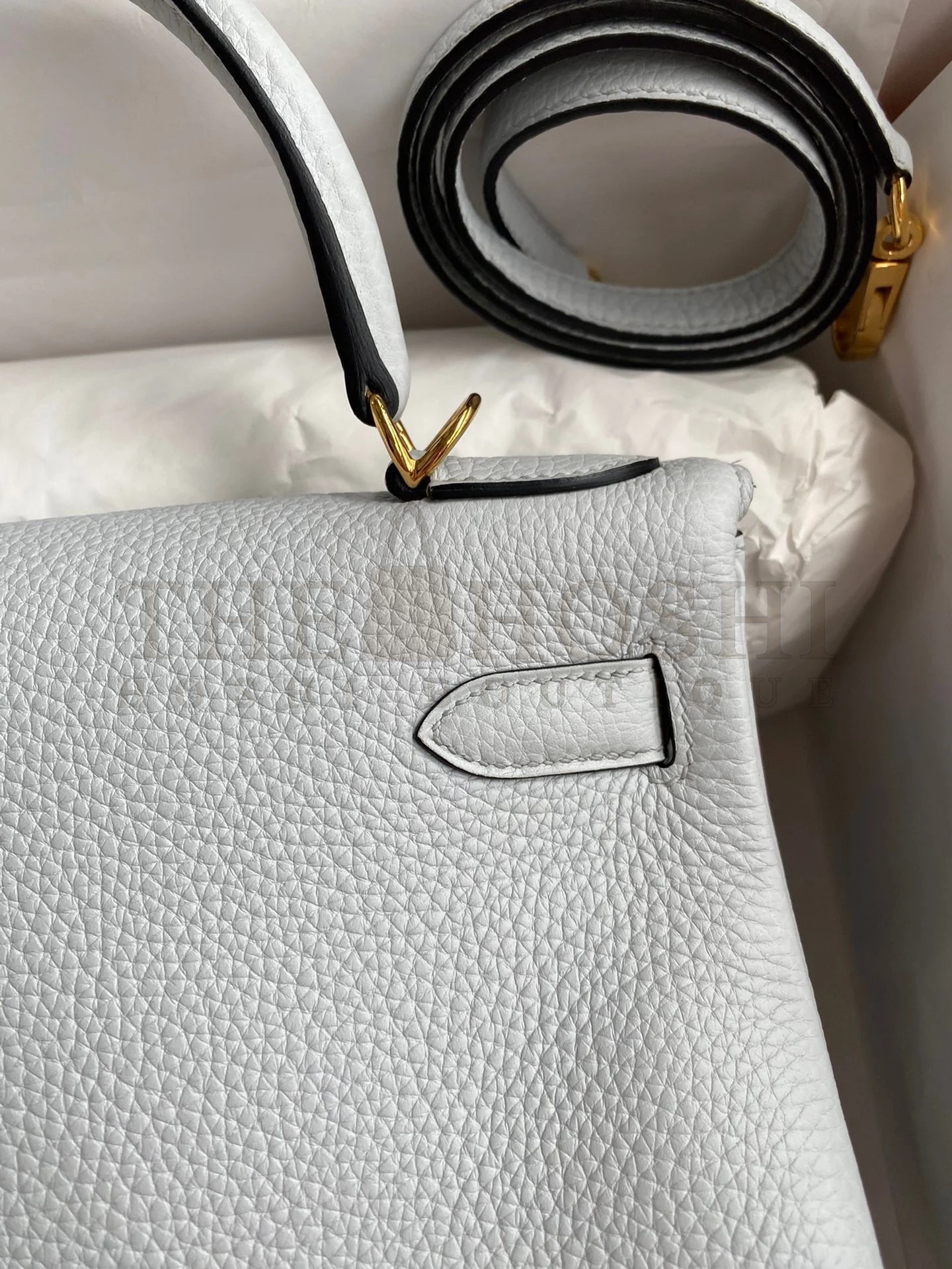 H**me5 Kelly Retourne 28 Handmade Bag In Blue Glacier Clemence Leather Master Quality