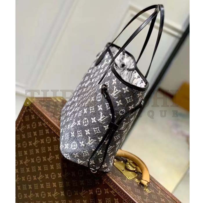 L0vis Vvtt0n LV Women Neverfull MM Tote Gray Denim Textile Jacquard Master Quality