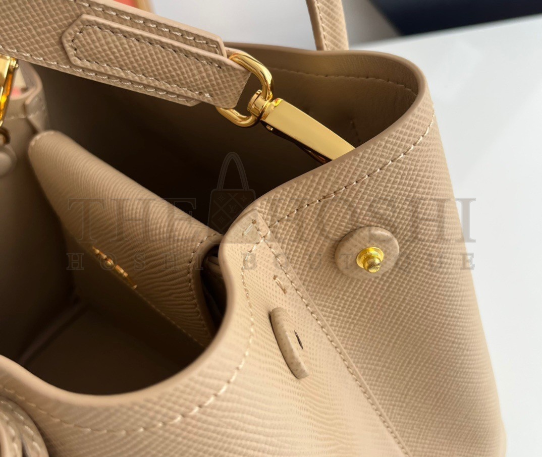 Pra*a Double Mini Bag In Beige Saffiano Leather Master Quality