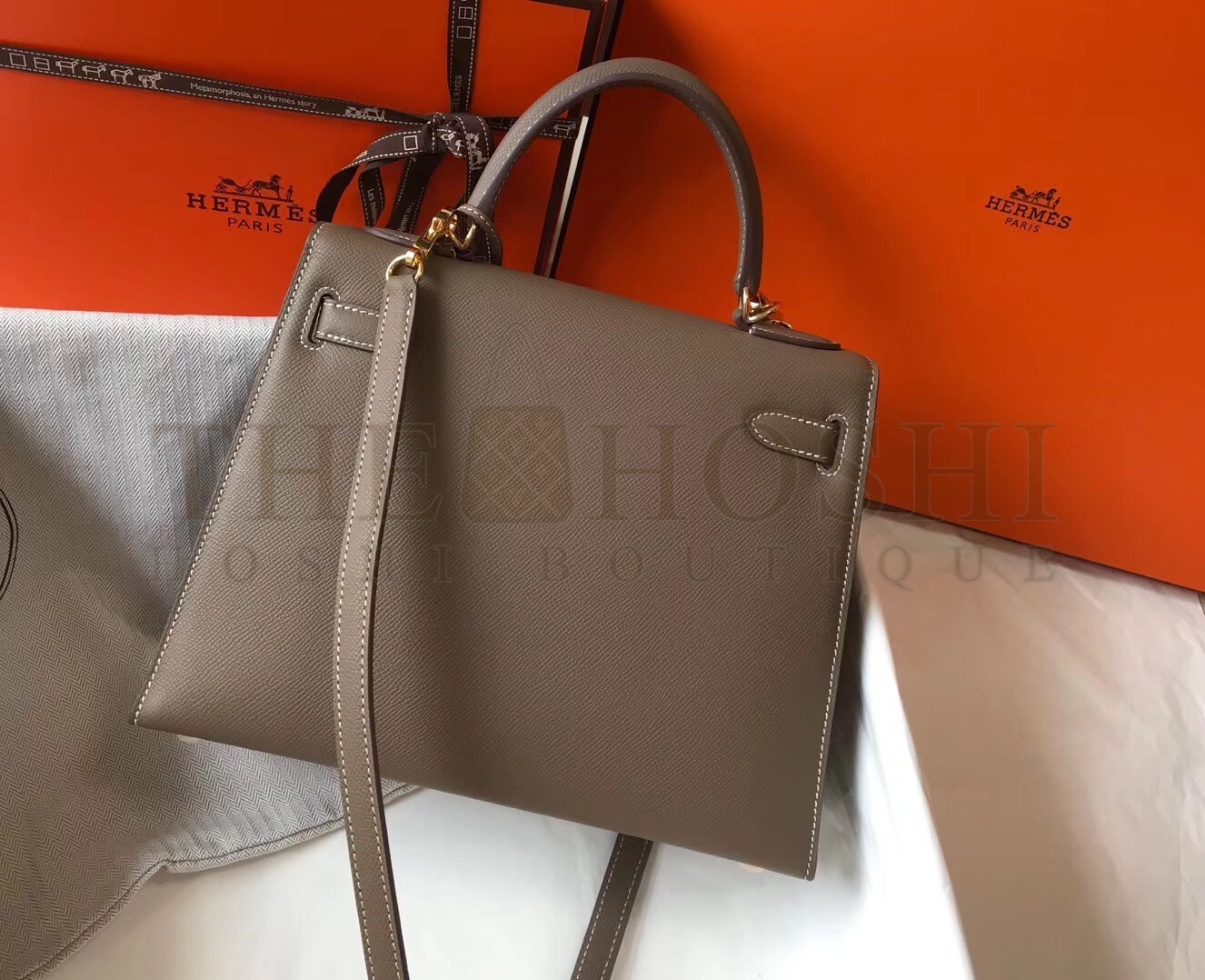 H**me5 Kelly 28cm Sellier Bag In Taupe Epsom Leather Master Quality
