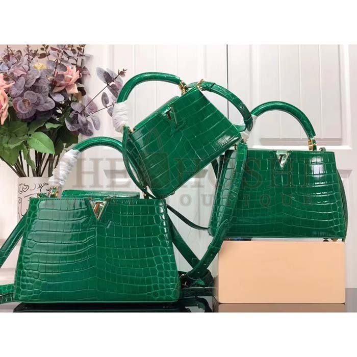L0vis Vvtt0n LV Women Capucines Mini Handbag Green Crocodilien Brillant Savoir Faire Master Quality