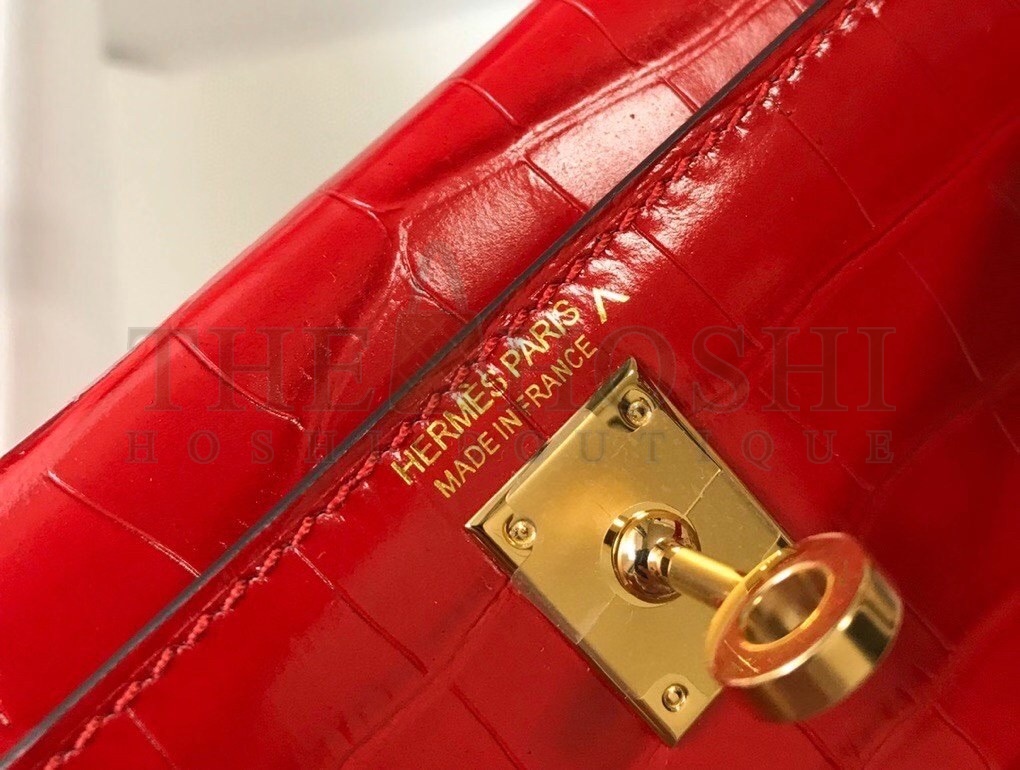 H**me5 Kelly Mini II Bag In Red Embossed Crocodile Calfskin Master Quality