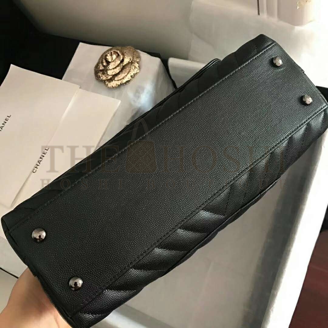 Ch**el Women Flap Bag with Top Handle Grained Calfskin-Black Master Quality