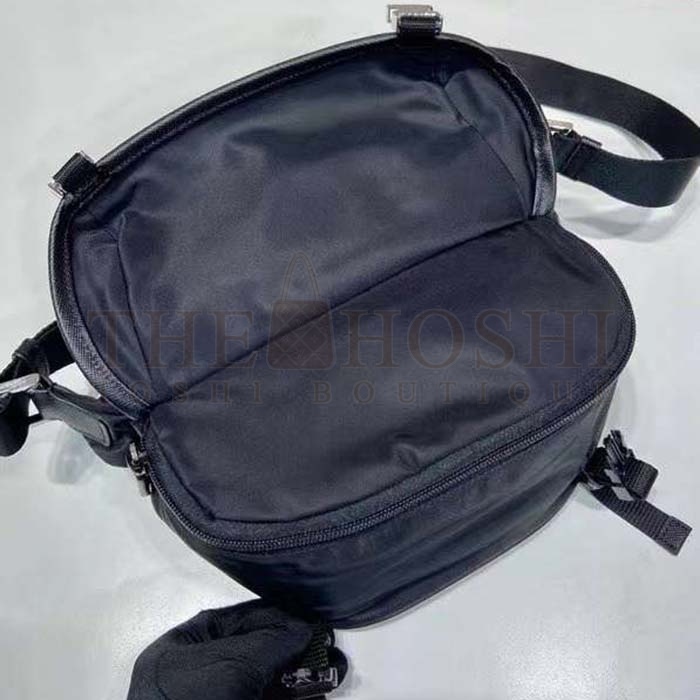 Pra*a Unisex Re-Nylon Saffiano Leather Shoulder Bag Black Fabric Master Quality