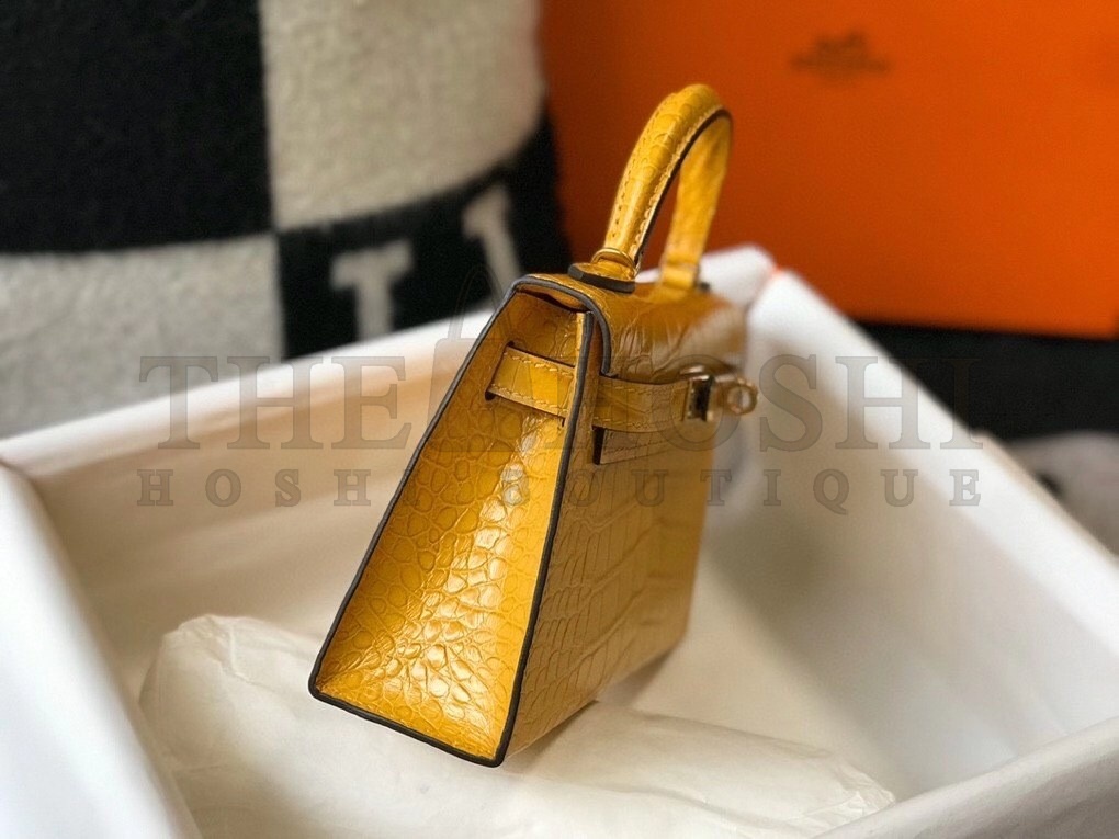 H**me5 Kelly Mini II Bag In Yellow Embossed Crocodile Calfskin Master Quality