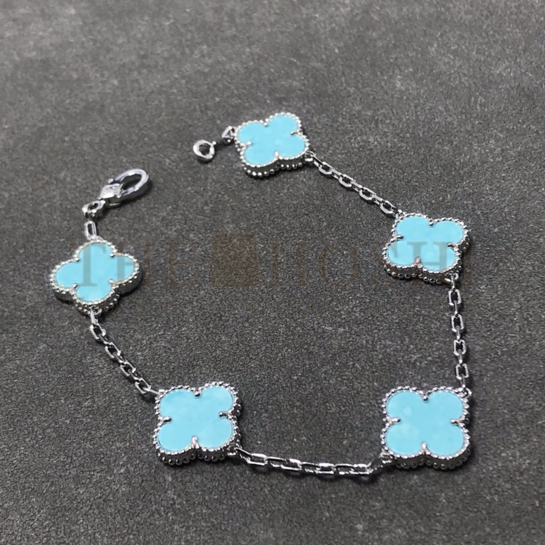 V*n Cl**f & Arpels Light Blue Clover,Vintage Alhambra bracelet, 5 motifs Master Quality