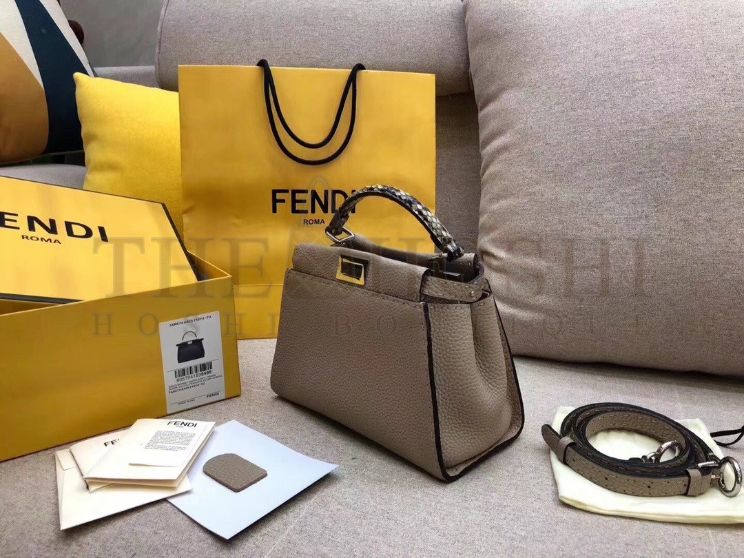 F**di Peekaboo Mini Selleria Grey Bag with Python Leather Handle Master Quality