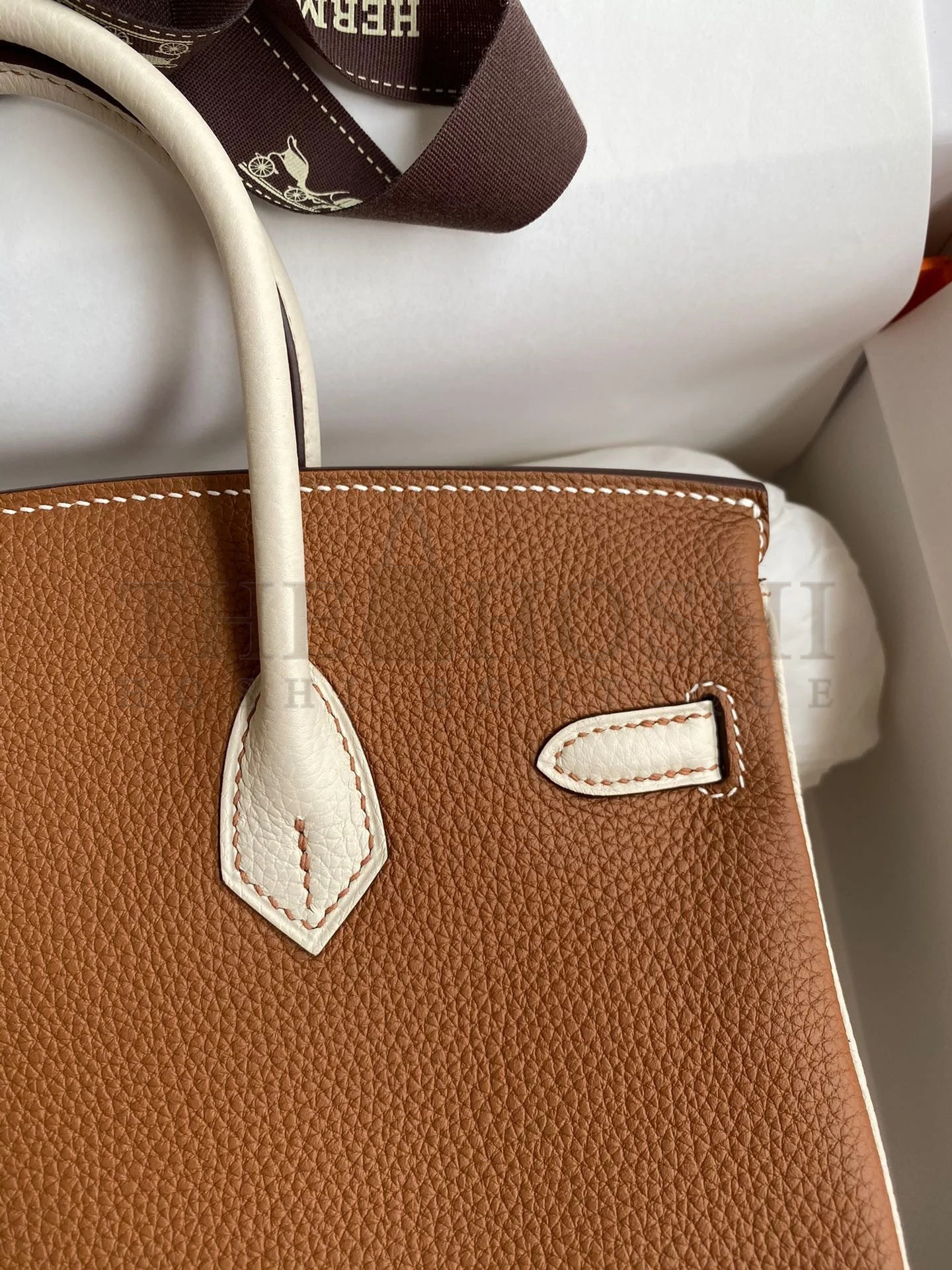 H**me5 HSS Birkin 25 Bicolor Bag in Gold and Craie Clemence Leather Master Quality