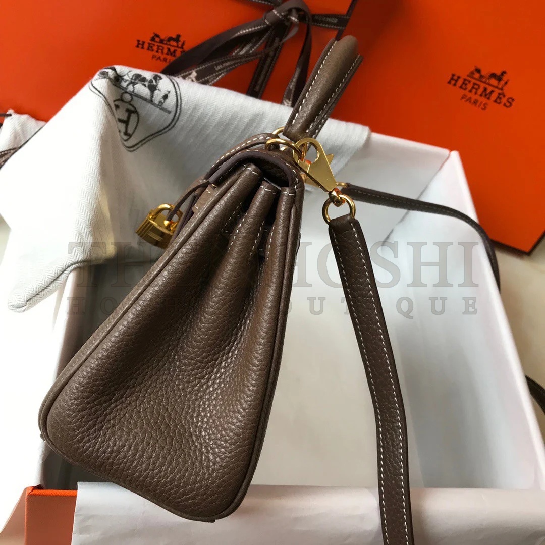 H**me5 Kelly 20cm Bag In Taupe Clemence Leather GHW Master Quality