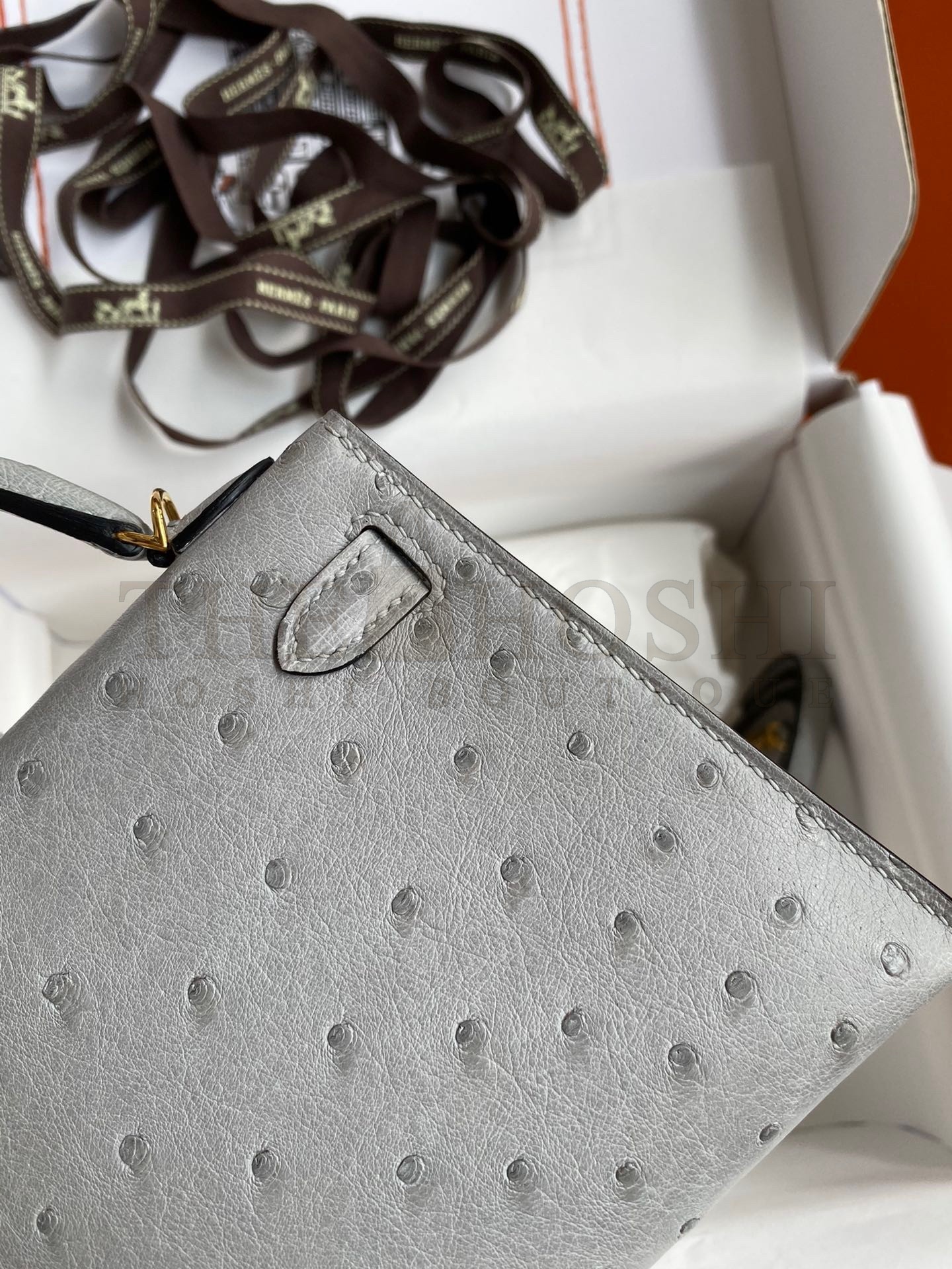 H**me5 Kelly Mini II Sellier Handmade Bag In Bleu Glacier Ostrich Leather Master Quality