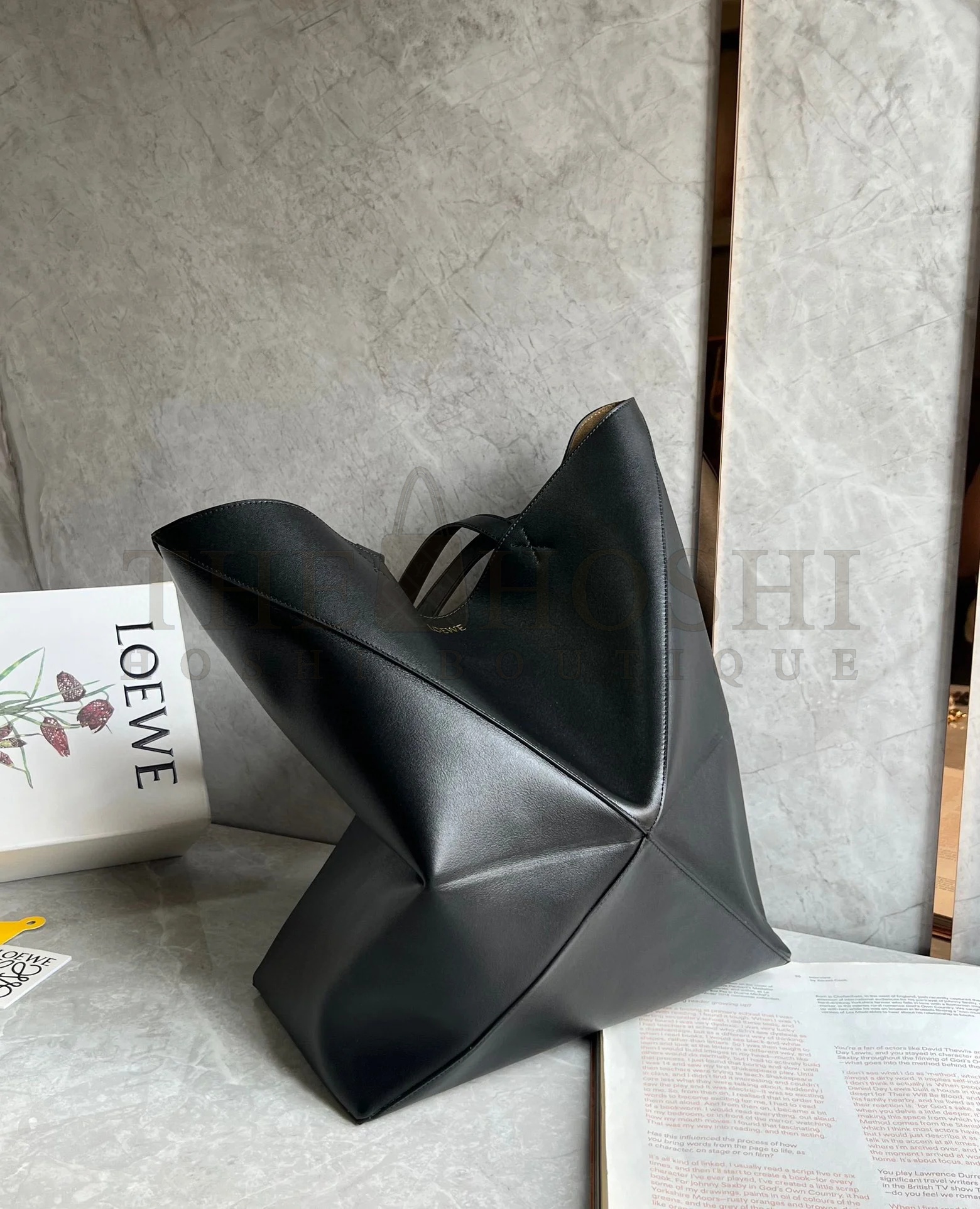 L0ew* Large Puzzle Fold Tote Bag in Black Calfskin Master Quality