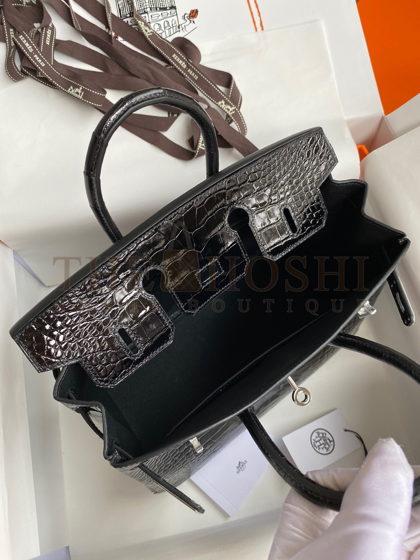H**me5 Birkin 25 Retourne Handmade Bag In Black Shiny Alligator Leather Master Quality