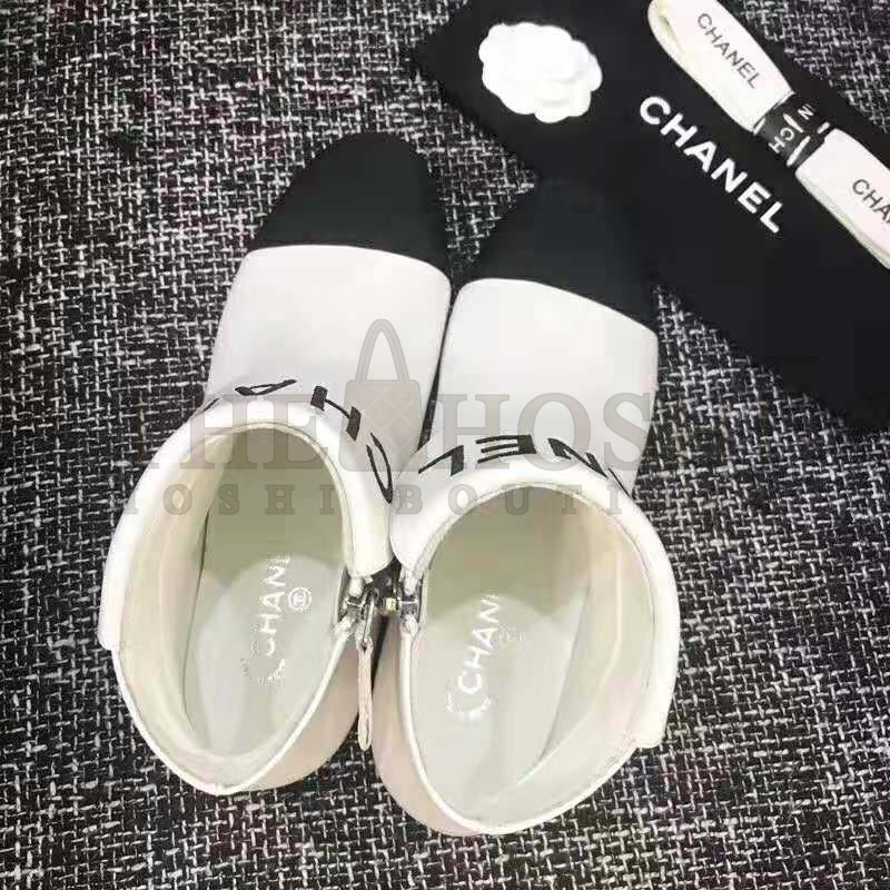 Ch**el Women Loge Short Boots in Goat Leather & Faille-White Master Quality