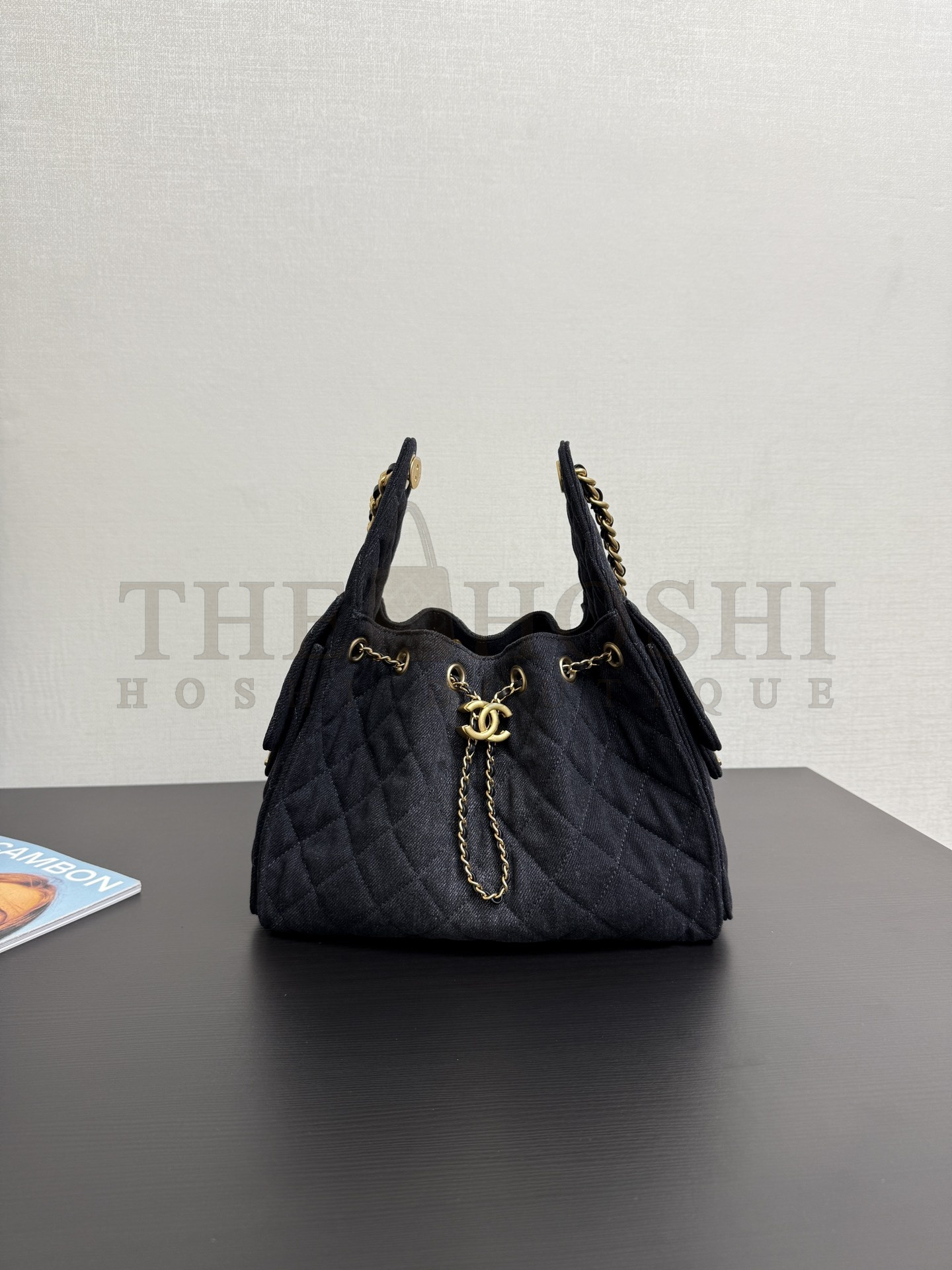 Ch**el 25C AS5631 Hobo Drawstring Bag Washed Denim with Gold Chain 22*12.5*20CM Master Quality