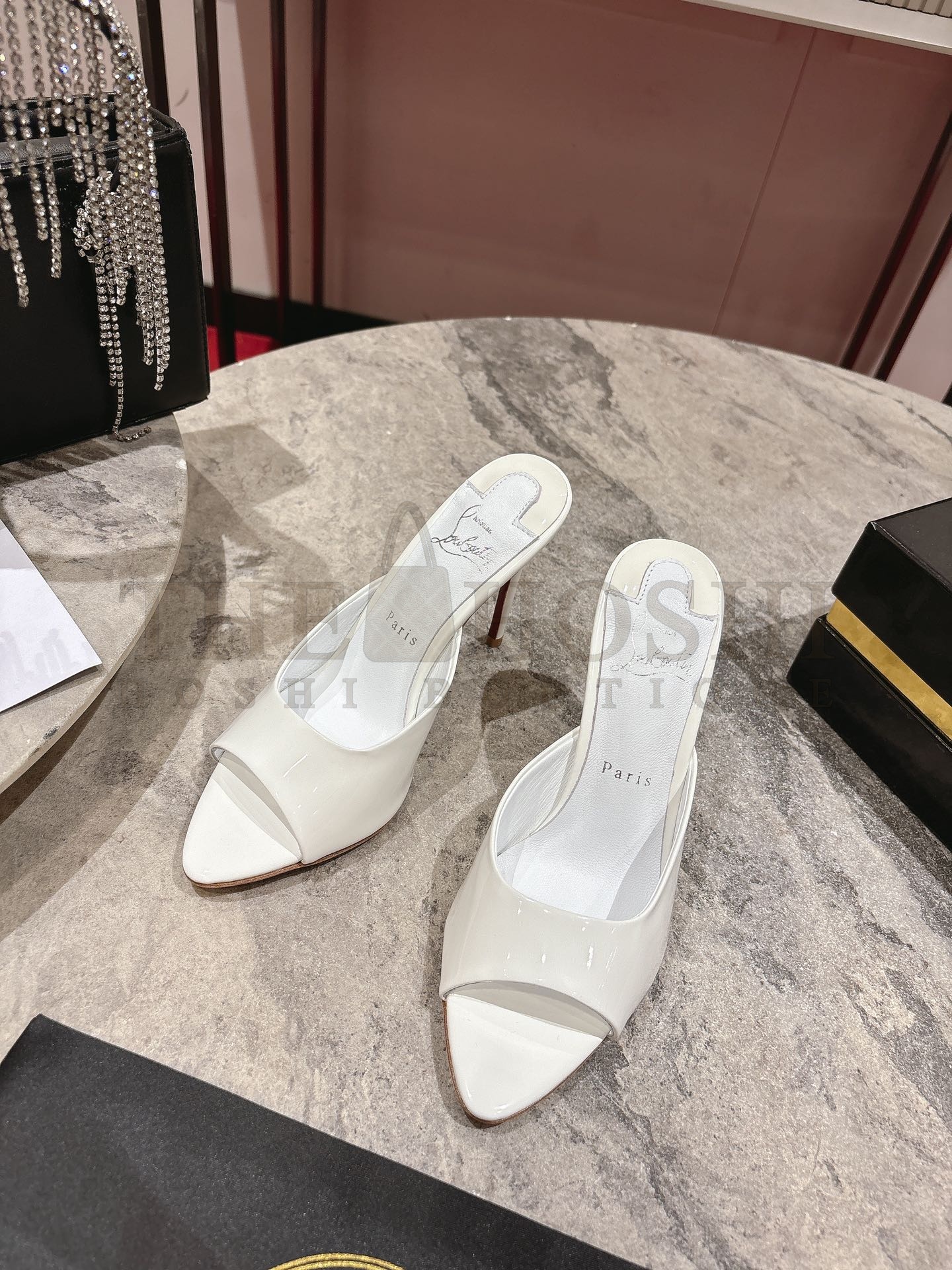 CL Chr1st1an Louboutin Pointed Heels Toe Mule 10cm White Calfskin Leather Master Quality