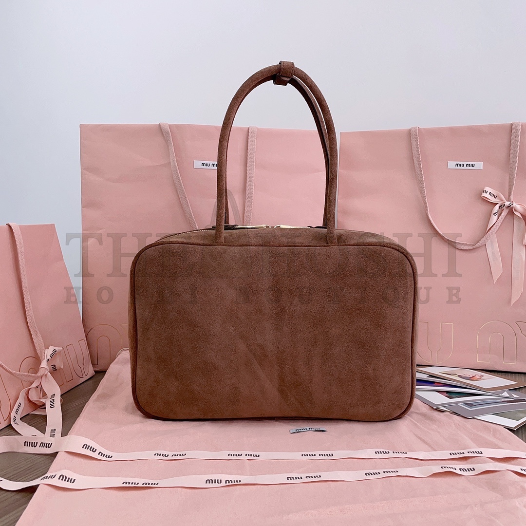 Miu Miu M1um1u Suede Office Tote Bag Brown Suede Leather 34x23x12cm 5BB117 Master Quality