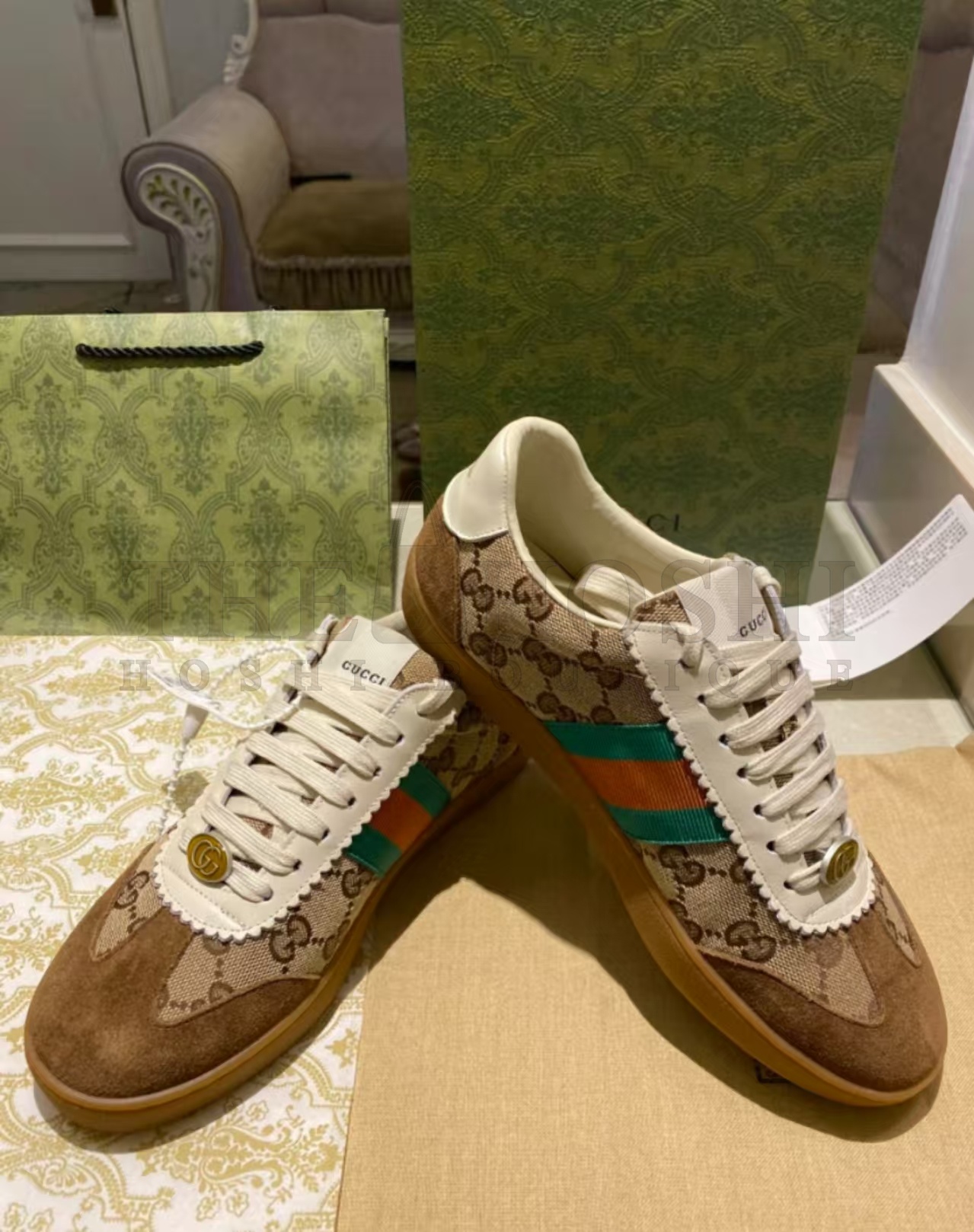 Gvc*1 GG Re-Motion Monogram Suede Low Top Sneakers Brown Master Quality