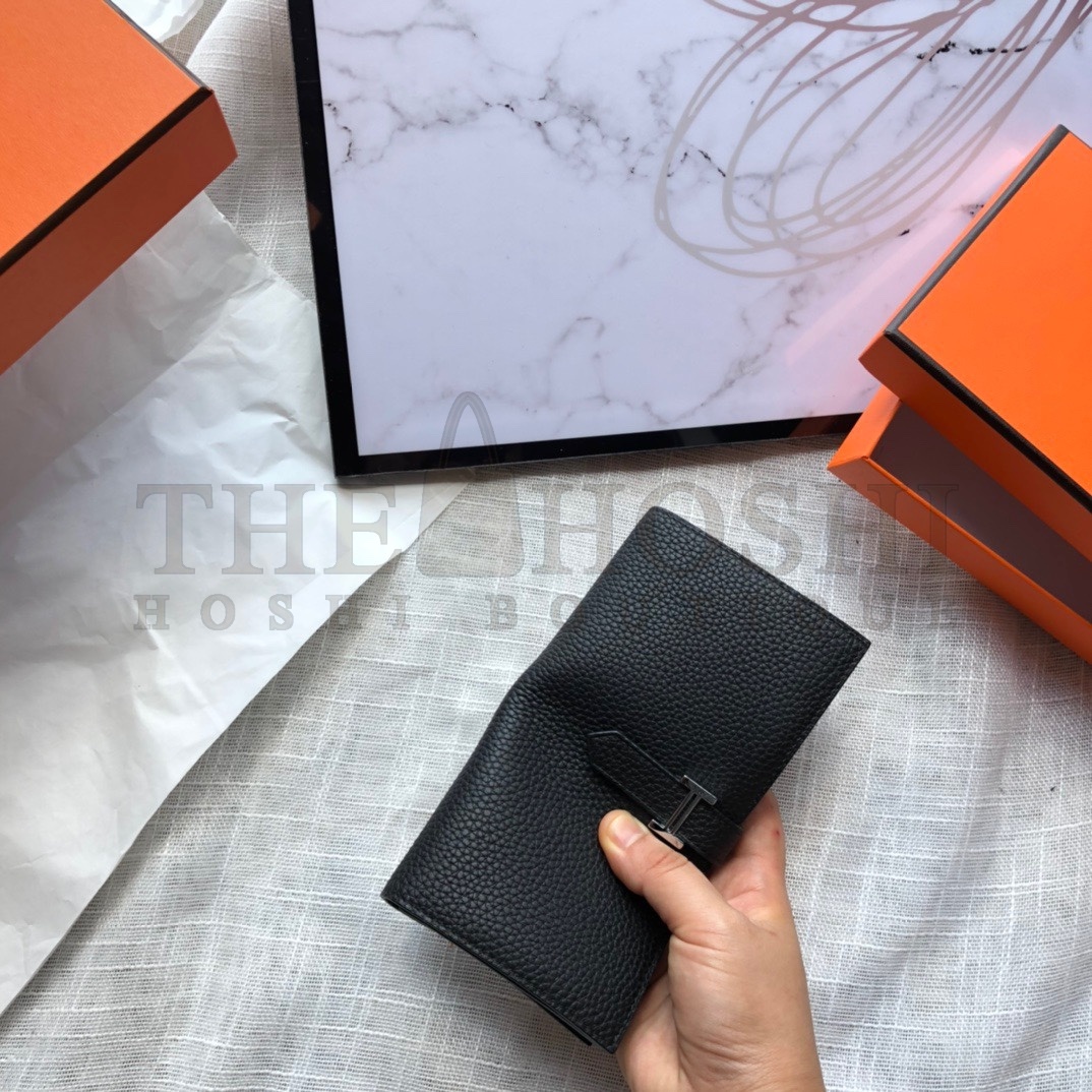 H**me5 H Bearn Long Wallet 17.5x9.5cm Black Togo Leather Master Quality