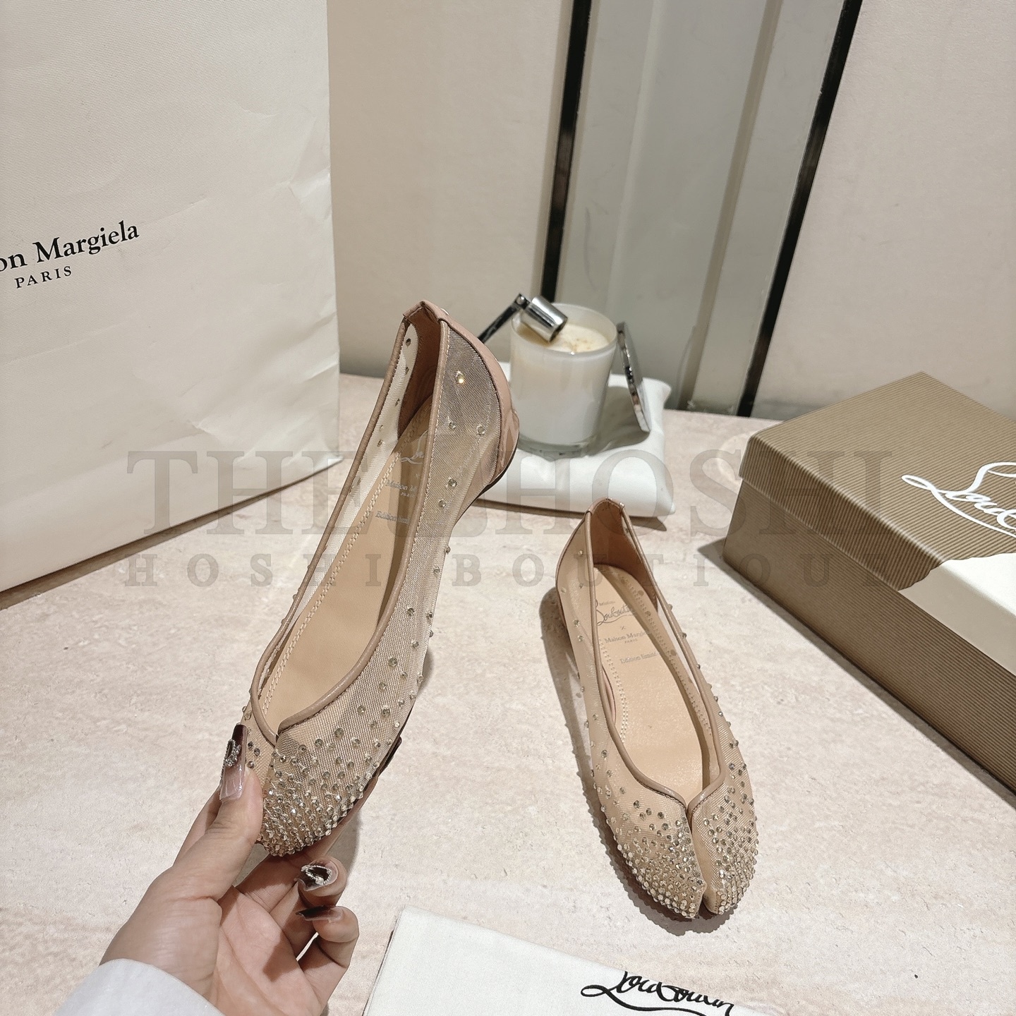 Chr1st1an Louboutin CL Ma1s0n Marg*e1a Nude Mesh Crystal Heels 35-42 Master Quality