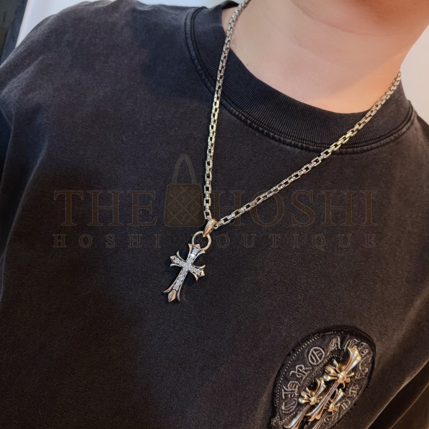 Ch*0me He**ts D1am0nd Studded Cross Silver Necklace Master Quality