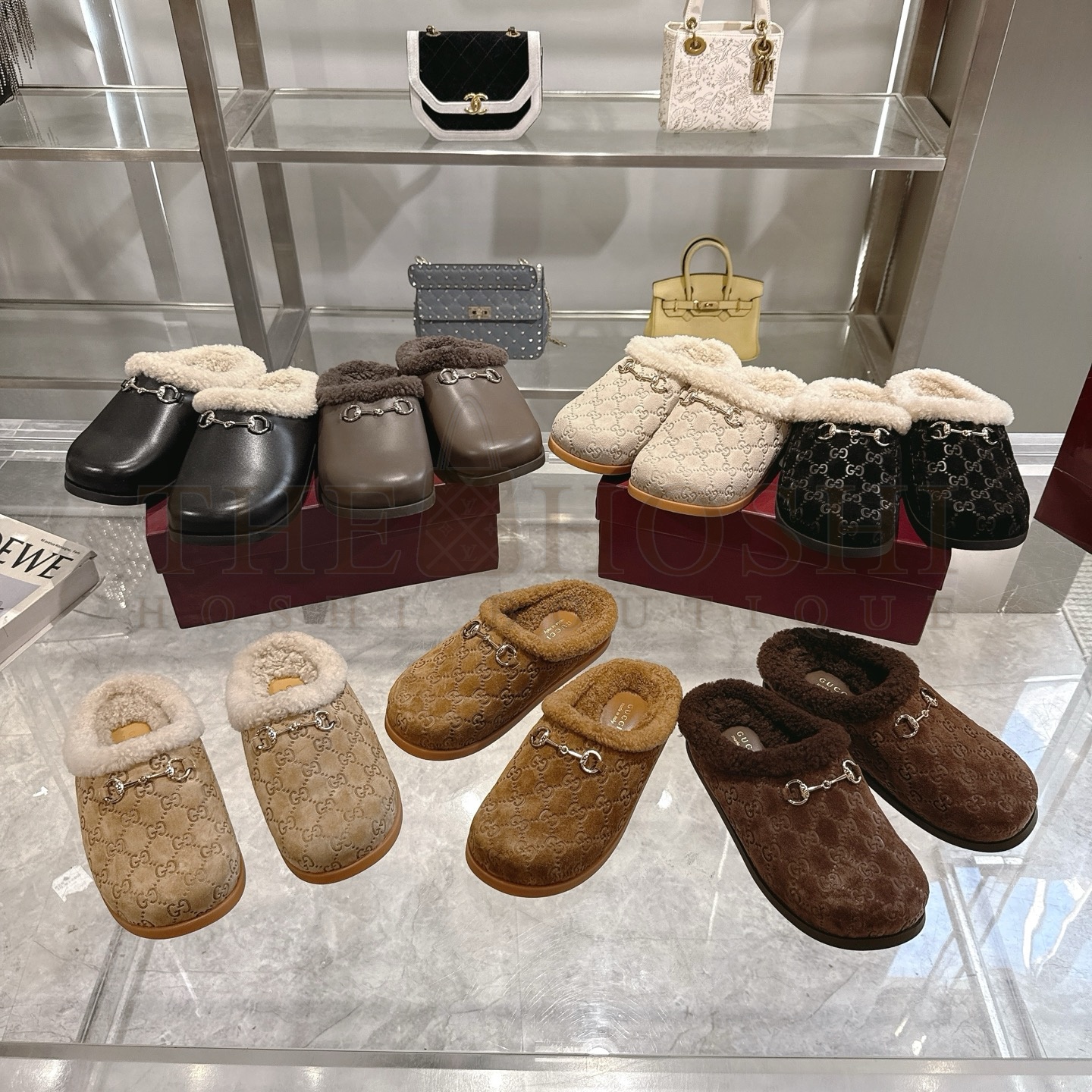 Gvc*1 Drak Brown Leather Horsebit-Detailed Shearling-Lined Mules Sandals Master Quality