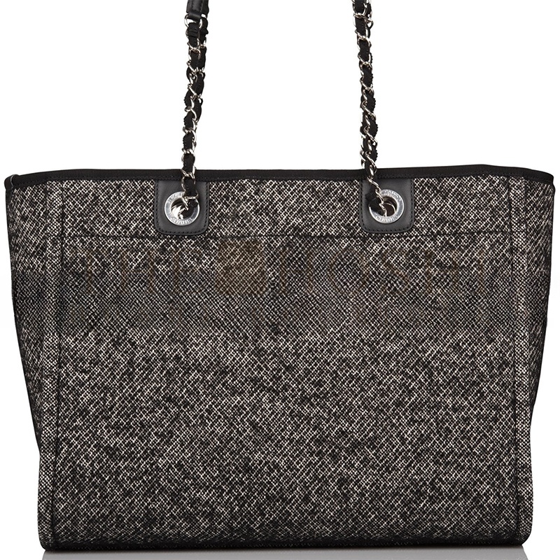 Ch**el SMALL DEAUVILLE SHOPPING BAG BLACK WOOL SILVER HARDWARE  (35*27*16cm) Master Quality