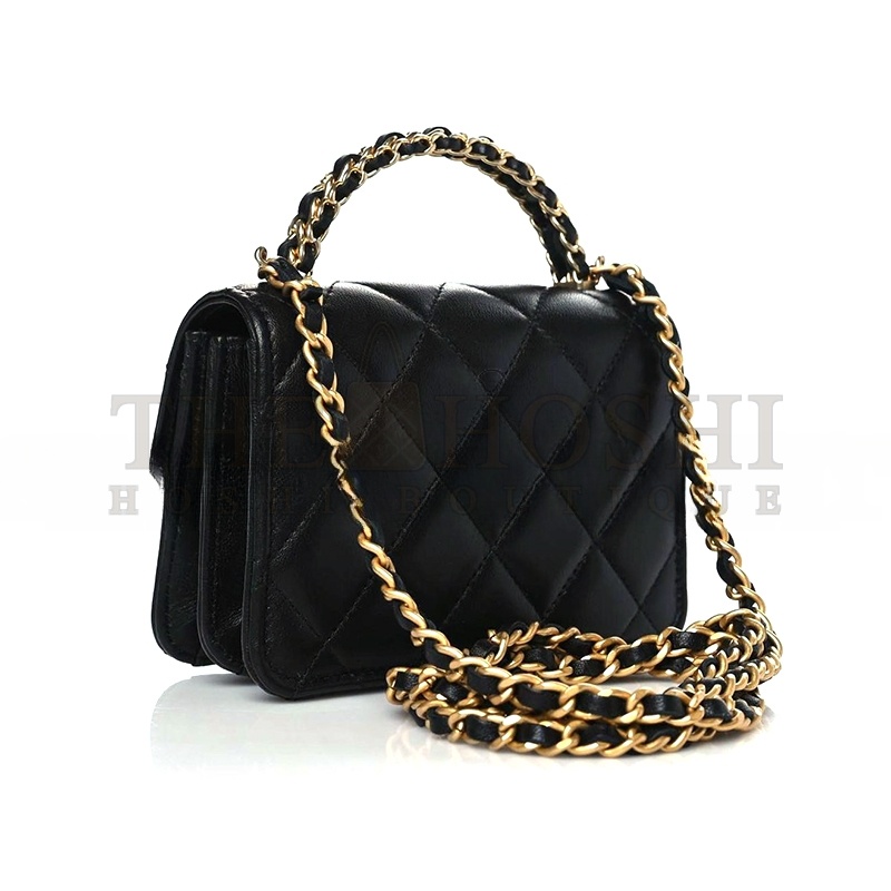 Ch**el LAMBSKIN QUILTED CHAIN TOP HANDLE CLUTCH WITH CHAIN 1126019 (13*10*6cm) Master Quality