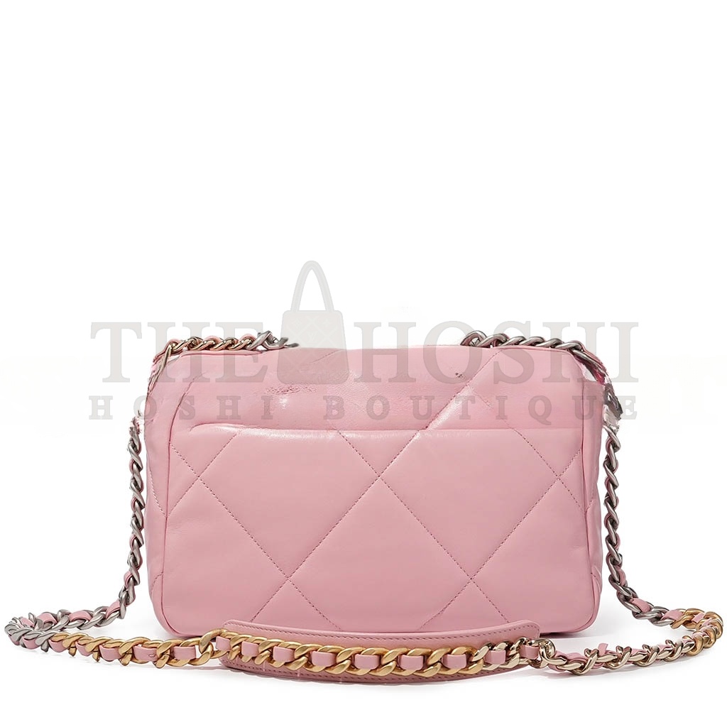 Ch**el BABY PINK QUILTED LAMBSKIN 19 FLAP BAG PALE GOLD AND RUTHENIUM HARDWARE AS1160 (26*16*9cm) Master Quality