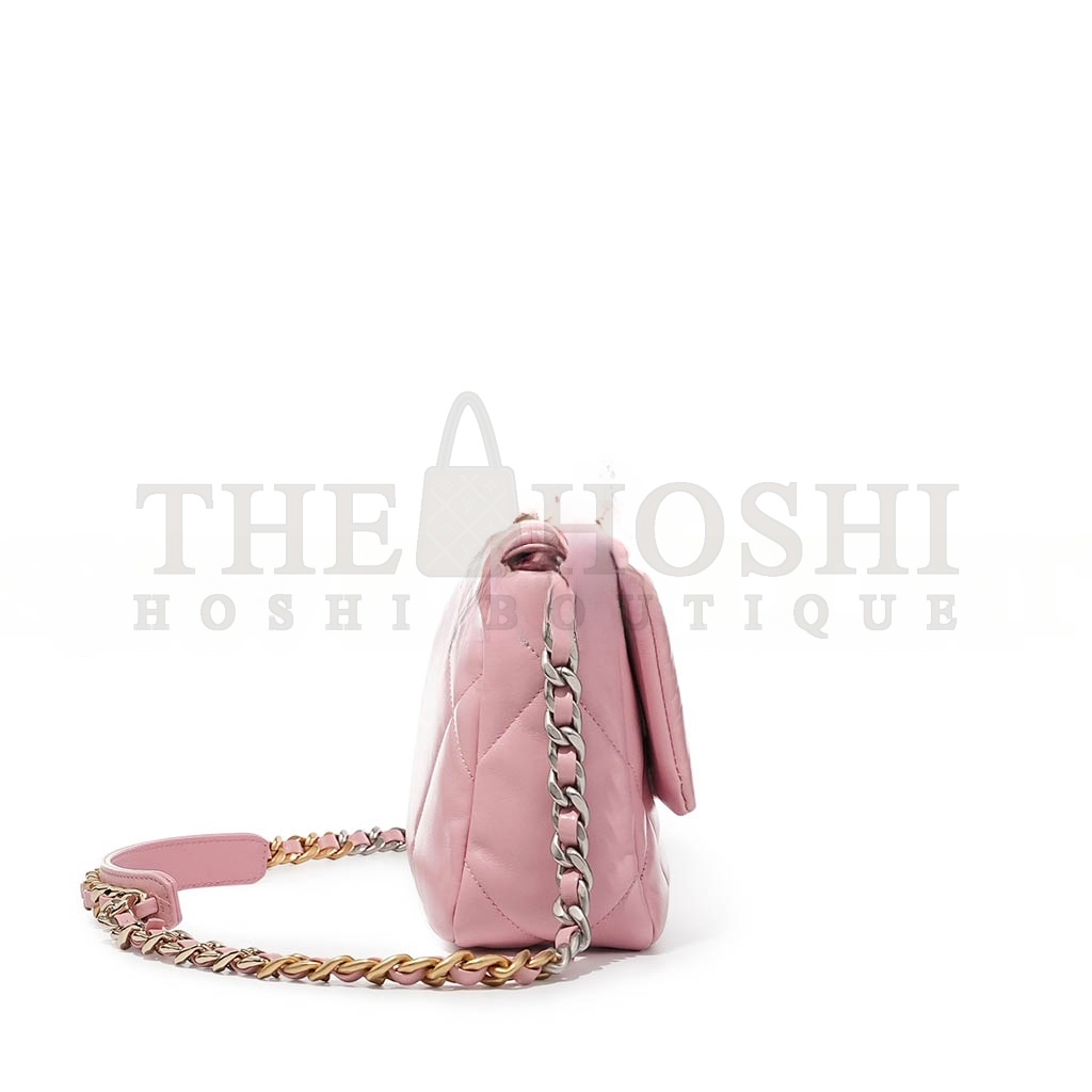 Ch**el BABY PINK QUILTED LAMBSKIN 19 FLAP BAG PALE GOLD AND RUTHENIUM HARDWARE AS1160 (26*16*9cm) Master Quality