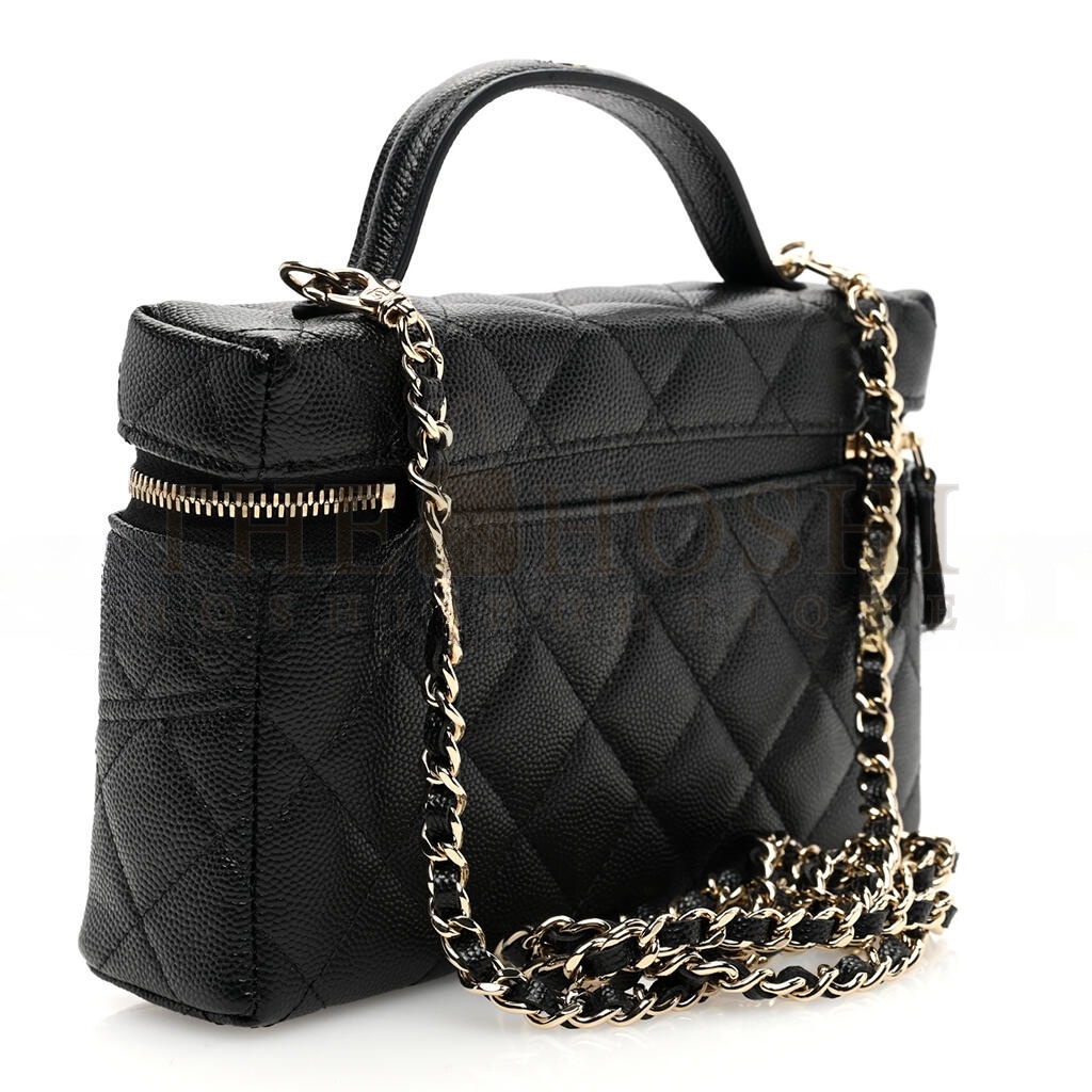 Ch**el CAVIAR QUILTED LONG CC VANITY CLUTCH WITH CHAIN BLACK (19.5*17*5cm) Master Quality
