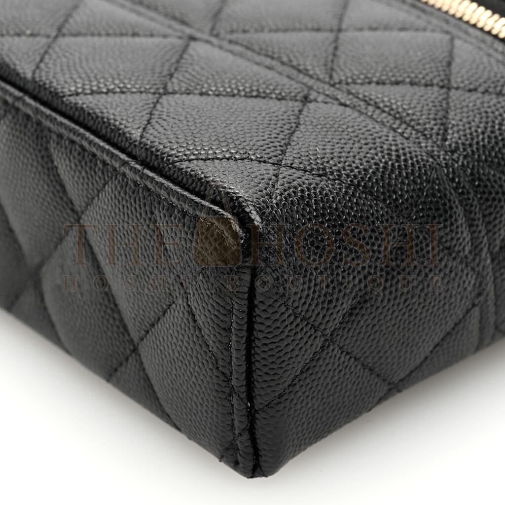 Ch**el CAVIAR QUILTED LONG CC VANITY CLUTCH WITH CHAIN BLACK (19.5*17*5cm) Master Quality