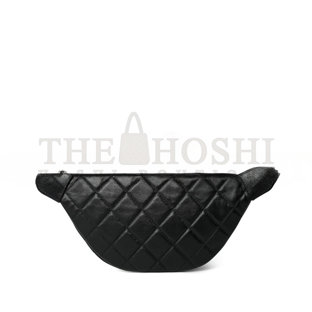 Ch**el 24A BLACK LAMBSKIN QUILTED WAIST BAG BUMBAG ENAMEL CC CHAIN GOLD HARDWARE AS4113 (27*13cm) Master Quality