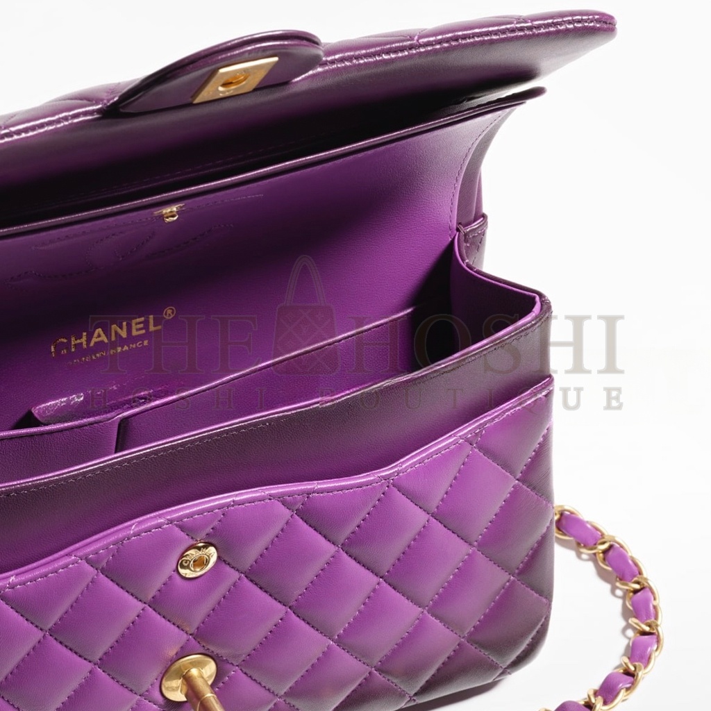 Ch**el MINI BAG WITH TOP HANDLE, SHINY LAMBSKIN &amp; GOLD-TONE METAL (25.5*14*6.5cm) Master Quality