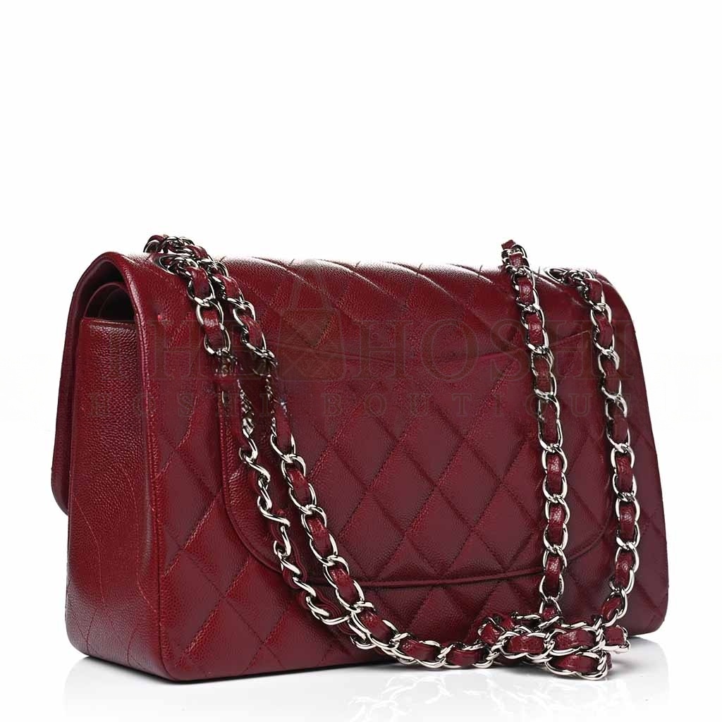 Ch**el MEDIUM CAVIAR QUILTED FLAP BURGUNDY (25.5*15.5*6.5cm) Master Quality