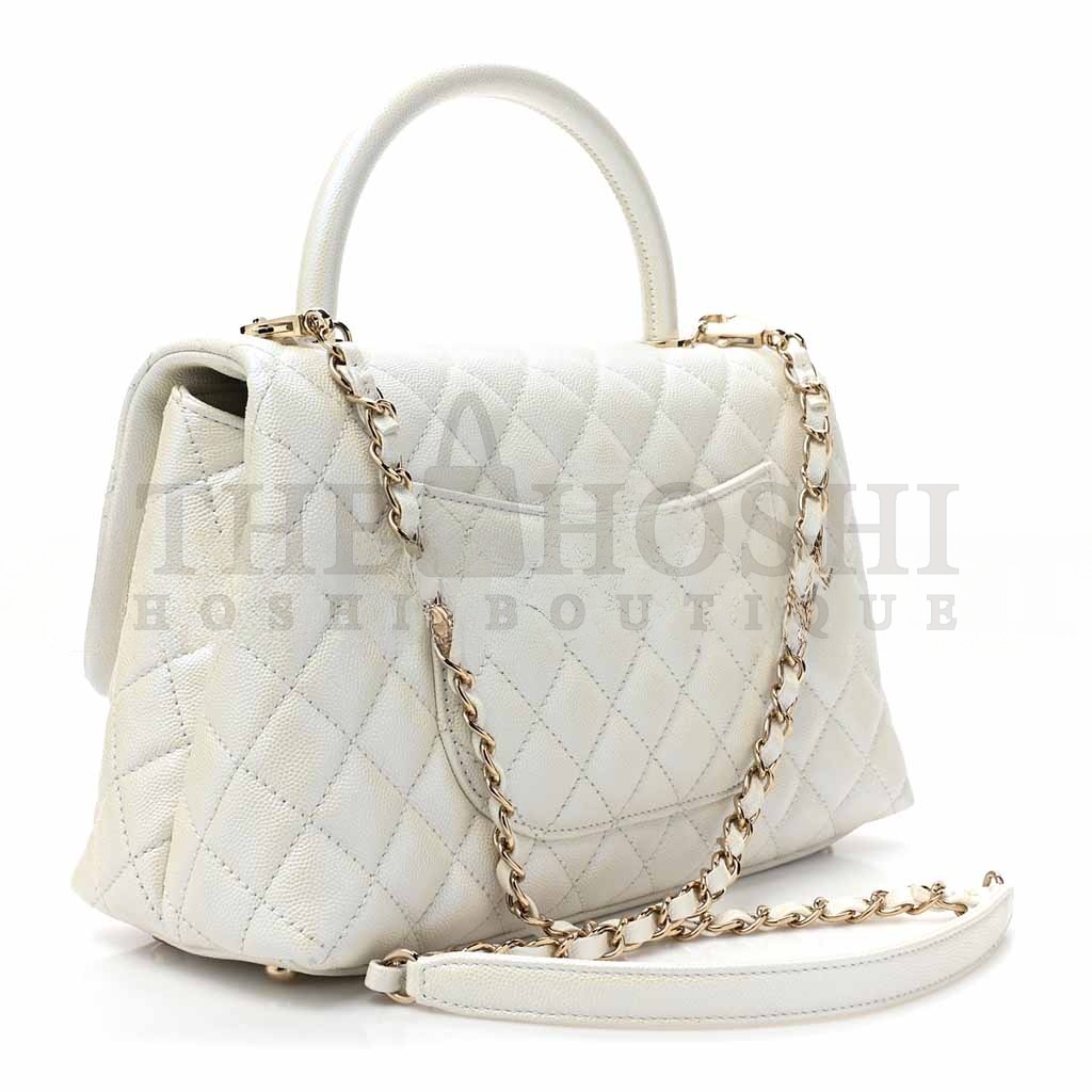 Ch**el IRIDESCENT CAVIAR QUILTED MEDIUM COCO HANDLE FLAP WHITE (29*18*12cm) Master Quality