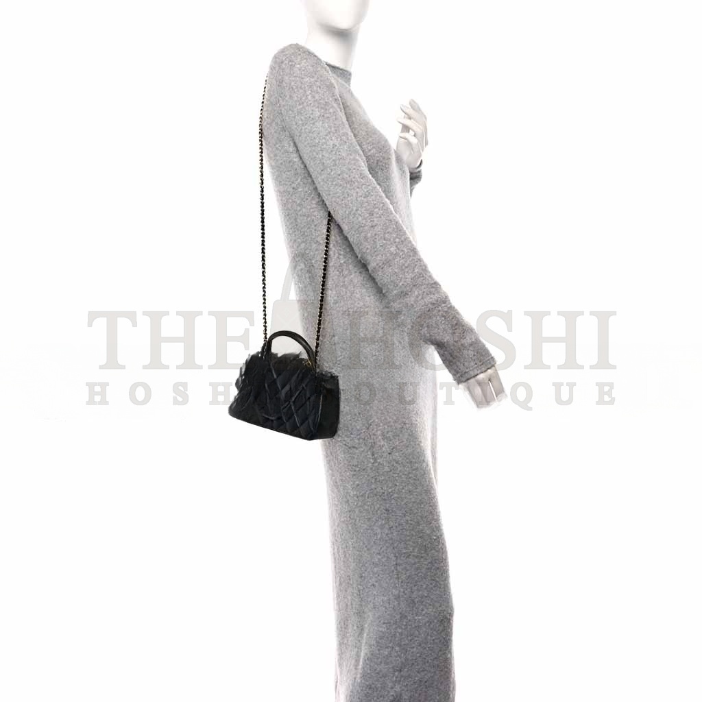 Ch**el LAMBSKIN QUILTED MINI TOP HANDLE RECTANGULAR FLAP BLACK (20*12*6cm) Master Quality