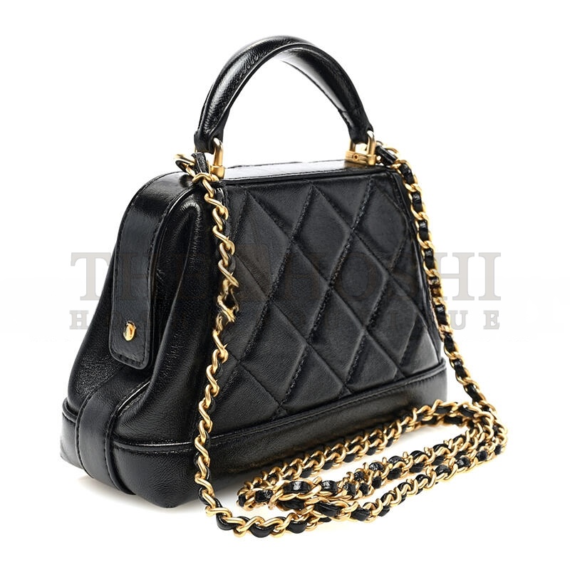 Ch**el SHINY LAMBSKIN QUILTED MINI COCODOC TOP HANDLE BAG BLACK AS4958 (18*12*7cm) Master Quality