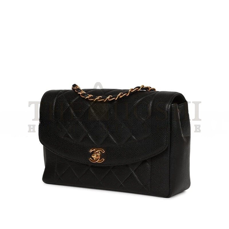 Ch**el MEDIUM DIANA FLAP BAG BLACK CAVIAR GOLD HARDWARE A2221 (22.5*14*7cm) Master Quality