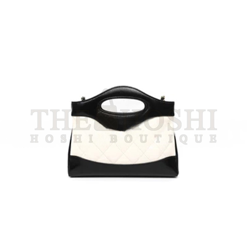 Ch**el NANO 31 WHITE BLACK SHINY LAMBSKIN GOLD HARDWARE (20*17*4cm) Master Quality