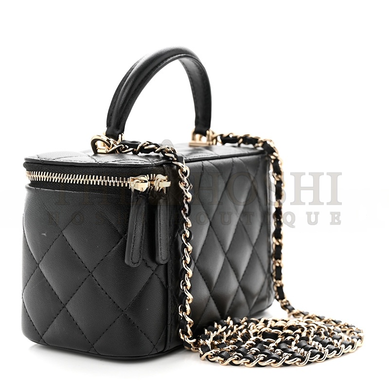 Ch**el LAMBSKIN QUILTED SMALL VANITY CASE WITH CHAIN BLACK (17*9*8cm) Master Quality