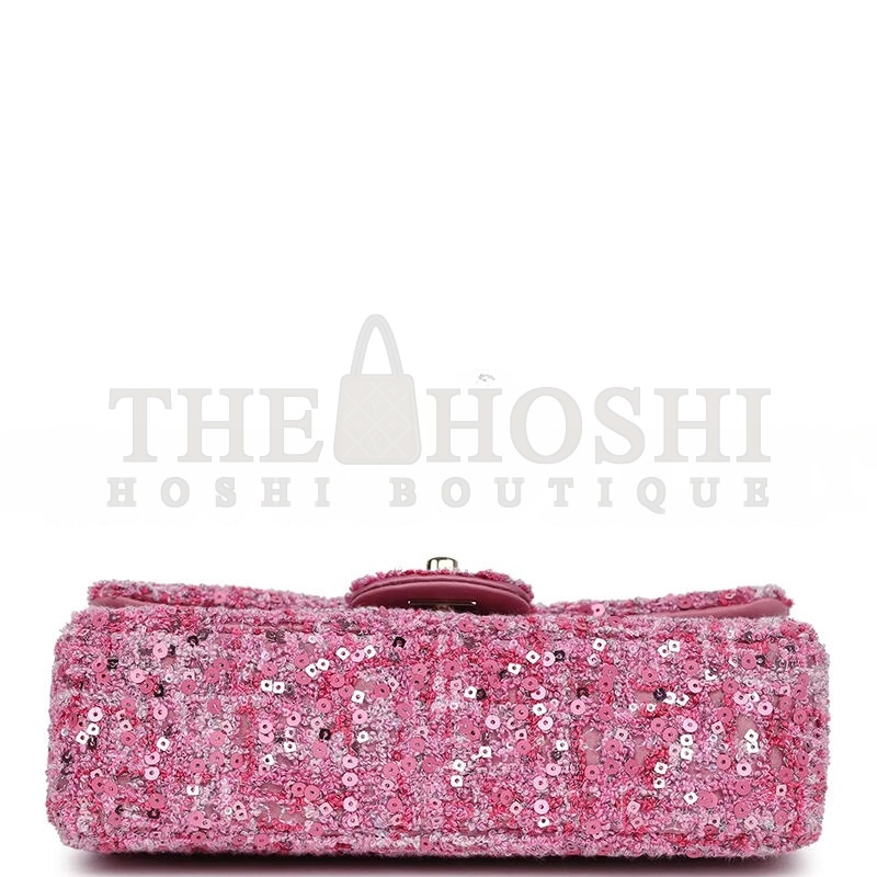 Ch**el MINI CLASSIC RECTANGULAR FLAP BAG PINK TWEED AND SEQUIN GOLD HARDWARE 192410 (20*13*6cm) Master Quality